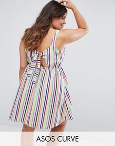 Короткое приталенное платье в яркую полоску ASOS CURVE - Мульти