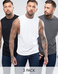 3 майки с углубленной проймой ASOS - СКИДКА - Мульти