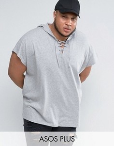 Футболка-oversize без рукавов с капюшоном и шнуровкой ASOS PLUS - Серый