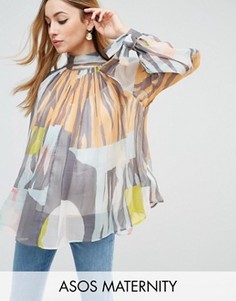 Блузка с высоким воротом и абстрактным принтом ASOS Maternity - Мульти