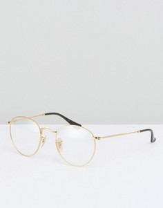 Круглые очки с прозрачными стеклами Ray Ban - Золотой