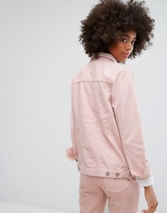 Классическая джинсовая куртка пастельного цвета с вышивкой в тон Waven - Розовый