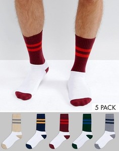 Набор из 5 пар спортивных носков с контрастными вставками на носке и пятке ASOS - Мульти