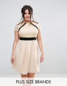 Кружевное приталенное платье с контрастной юбкой 2 в 1 Little Mistress Plus - Кремовый