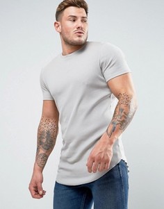 Длинная серая обтягивающая футболка в рубчик ASOS - Серый