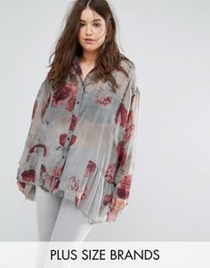 Рубашка с выцветшим принтом роз и оборкой по нижнему краю Religion Plus - Мульти