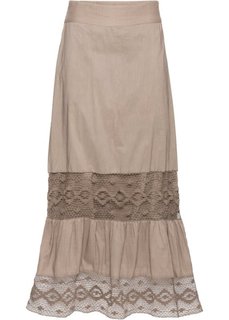 Длинная юбка с кружевной отделкой (серо-коричневый) Bonprix