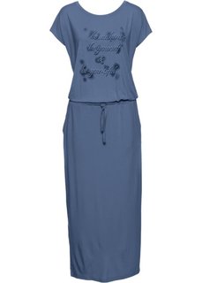 Трикотажное платье с принтом и коротким рукавом (индиго) Bonprix