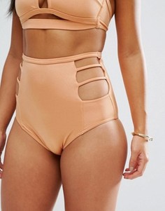 Плавки бикини с высокой талией и вырезами эксклюзивно для ASOS FULLER BUST - Золотой
