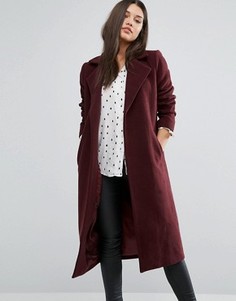 Удлиненное пальто из ткани под шерсть Missguided - Коричневый