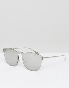 Серебристые круглые солнцезащитные очки Emporio Armani - Серебряный