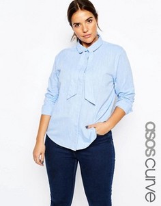 Рубашка с завязкой из шамбре ASOS CURVE - Синий