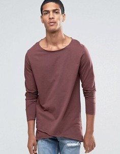 Удлиненный лонгслив с перекрестной отделкой кромки ASOS - Коричневый