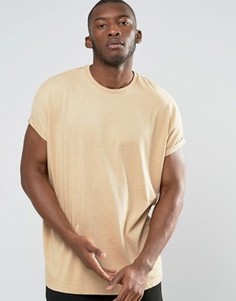 Бежевая oversize-футболка с закатанными рукавами ASOS - Бежевый