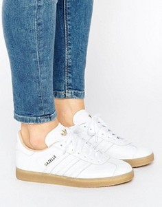 Белые кожаные кроссовки на резиновой подошве adidas Originals Gazelle - Белый