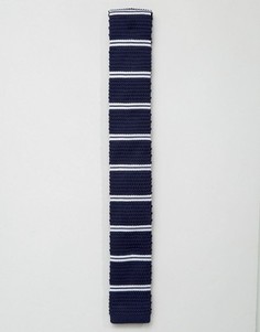 Вязаный галстук в полоску 7X - Темно-синий