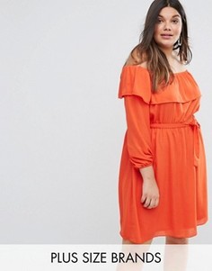 Платье с открытыми плечами и оборками Lovedrobe - Оранжевый