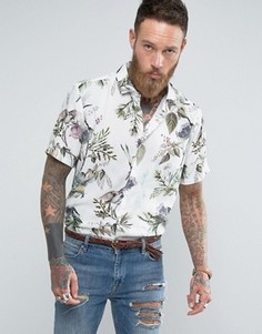 Рубашка классического кроя из вискозы с японским цветочным принтом ASOS - Белый