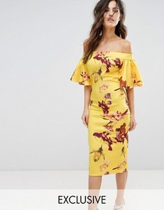 Платье-футляр с открытыми плечами и принтом True Violet - Желтый