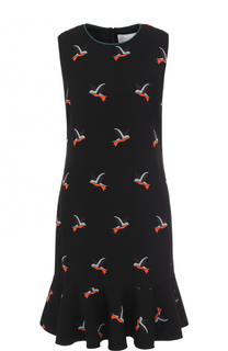Мини-платье с принтом в виде птиц и оборкой Victoria by Victoria Beckham