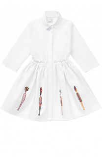 Хлопковое мини-платье с аппликациями и оборкой на поясе Stella Jean