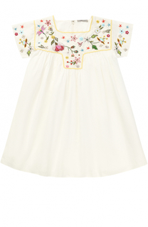 Хлопковое мини-платье свободного кроя с вышивкой бисером Ermanno Scervino