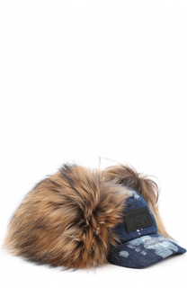 Кепка из денима с отделкой из меха енота Dsquared2