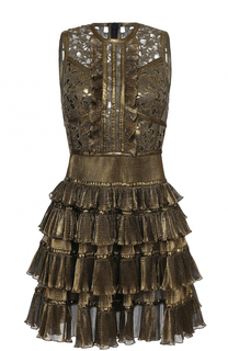 Мини-платье с металлизированной отделкой и оборками Elie Saab