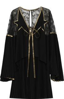 Мини-платье с плиссированными и кружевными вставками Elie Saab