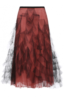 Шелковая плиссированная юбка с сетчатой отделкой Valentino