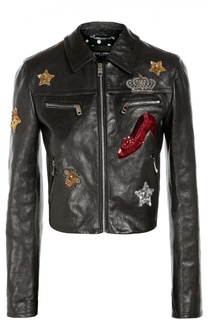 Кожаная куртка с отложным воротником и контрастной вышивкой Dolce &amp; Gabbana