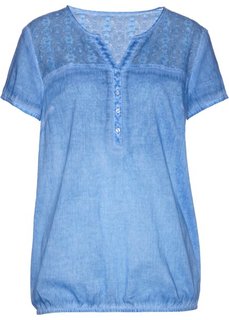 Блузка с кружевной отделкой и коротким рукавом (голубой) Bonprix