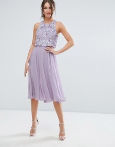 Платье миди с кроп-топом и 3D-цветами ASOS - Фиолетовый