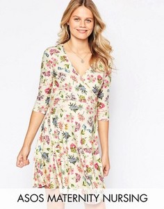 Короткое приталенное платье с цветочным принтом ASOS Maternity PETITE NURSING - Мульти