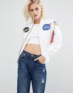 Бомбер с накладками Alpha Industries MA-1 NASA - Белый