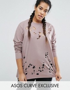 Длинный лонгслив с прорехами ASOS CURVE - Розовый
