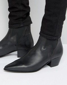 Черные кожаные ботинки на кубинском каблуке со вставкой в виде молнии ASOS - Черный