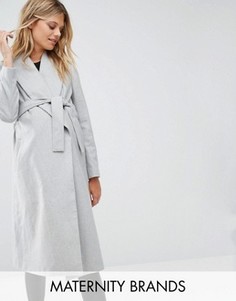 Пальто для беременных с запахом и поясом New Look Maternity - Серый