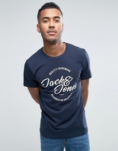 Футболка с круглым вырезом и принтом логотипа Jack & Jones Originals - Темно-синий