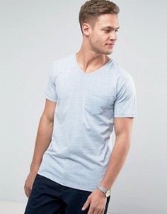 Меланжевая футболка с V-образным вырезом и карманом Redefined Rebel - Синий