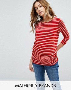 Футболка в полоску с рукавами 3/4 для беременных New Look Maternity - Красный