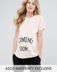 Футболка с надписью Coming Soon ASOS Maternity - Розовый