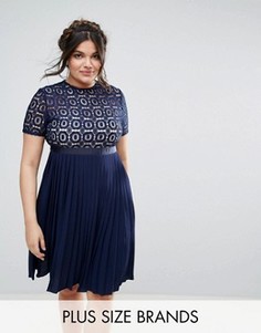 Платье мини с кружевным лифом Little Mistress Plus - Темно-синий