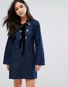 Джинсовое платье на вельветовой шнуровке The English Factory - Синий