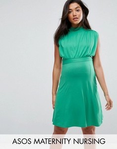 Платье мини с высоким воротом ASOS Maternity NURSING - Зеленый