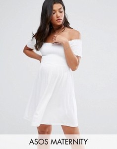Платье с открытыми плечами и присборенной вставкой ASOS Maternity - Белый