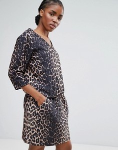 Платье с леопардовым принтом и поясом на талии b.Young - Рыжий