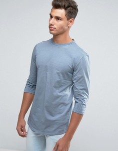 Серая футболка с рукавами 3/4 и закругленным подолом New Look - Серый