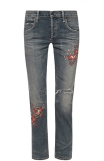 Укороченные джинсы с потертостями и цветочной вышивкой Citizens Of Humanity