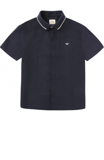 Льняная рубашка с логотипом бренда и коротким рукавом Giorgio Armani
